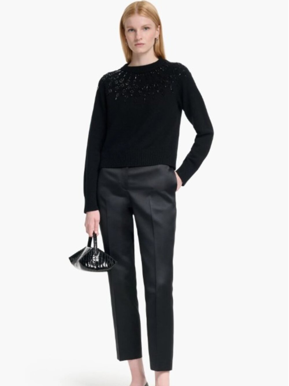 NEW ALTUZARRA Beaded Neckline Wool Sweater Women’s XS Black